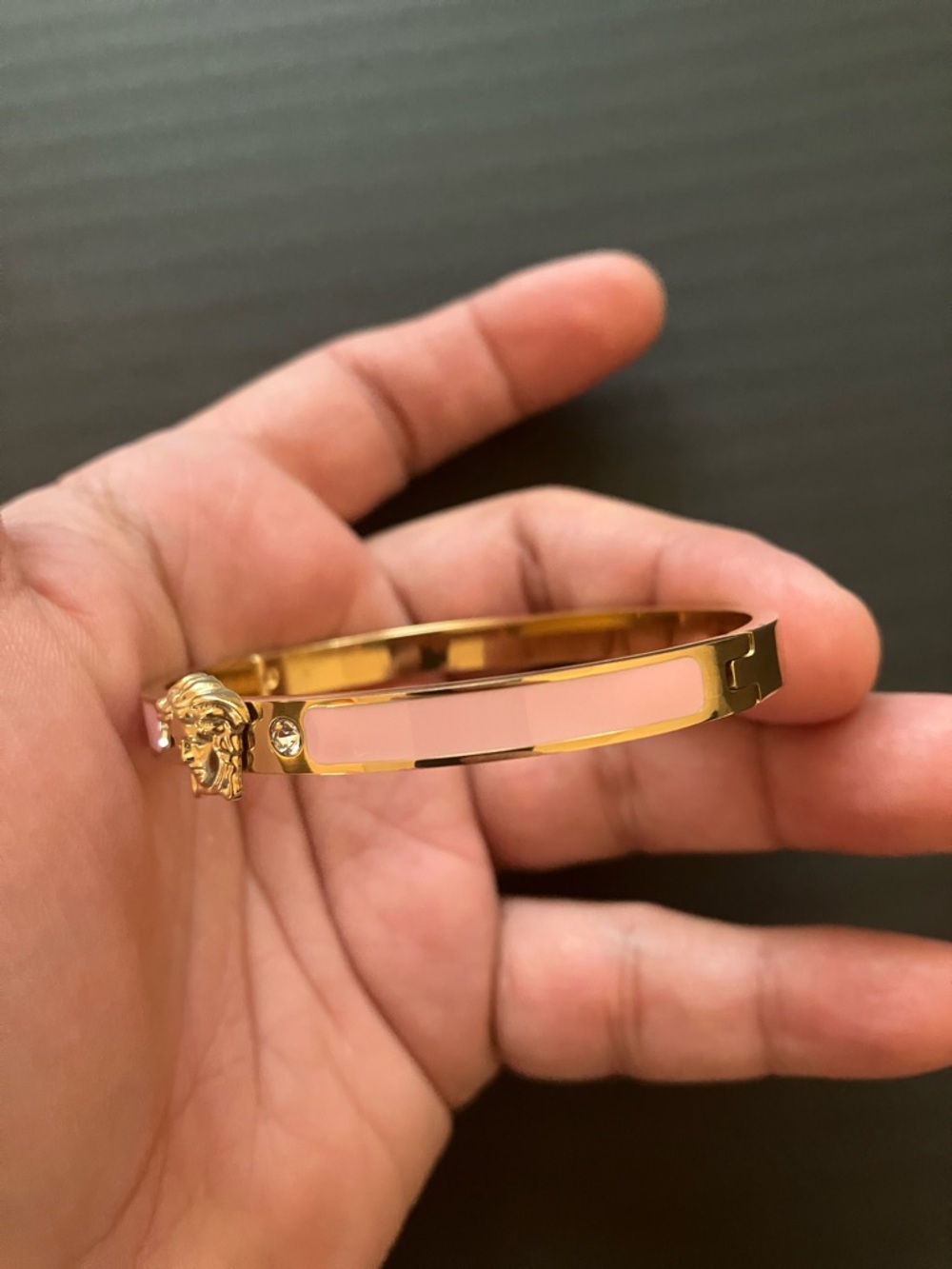 Gold-Tone Pink Medusa Bangle Bracelet - Picture 6 of 12